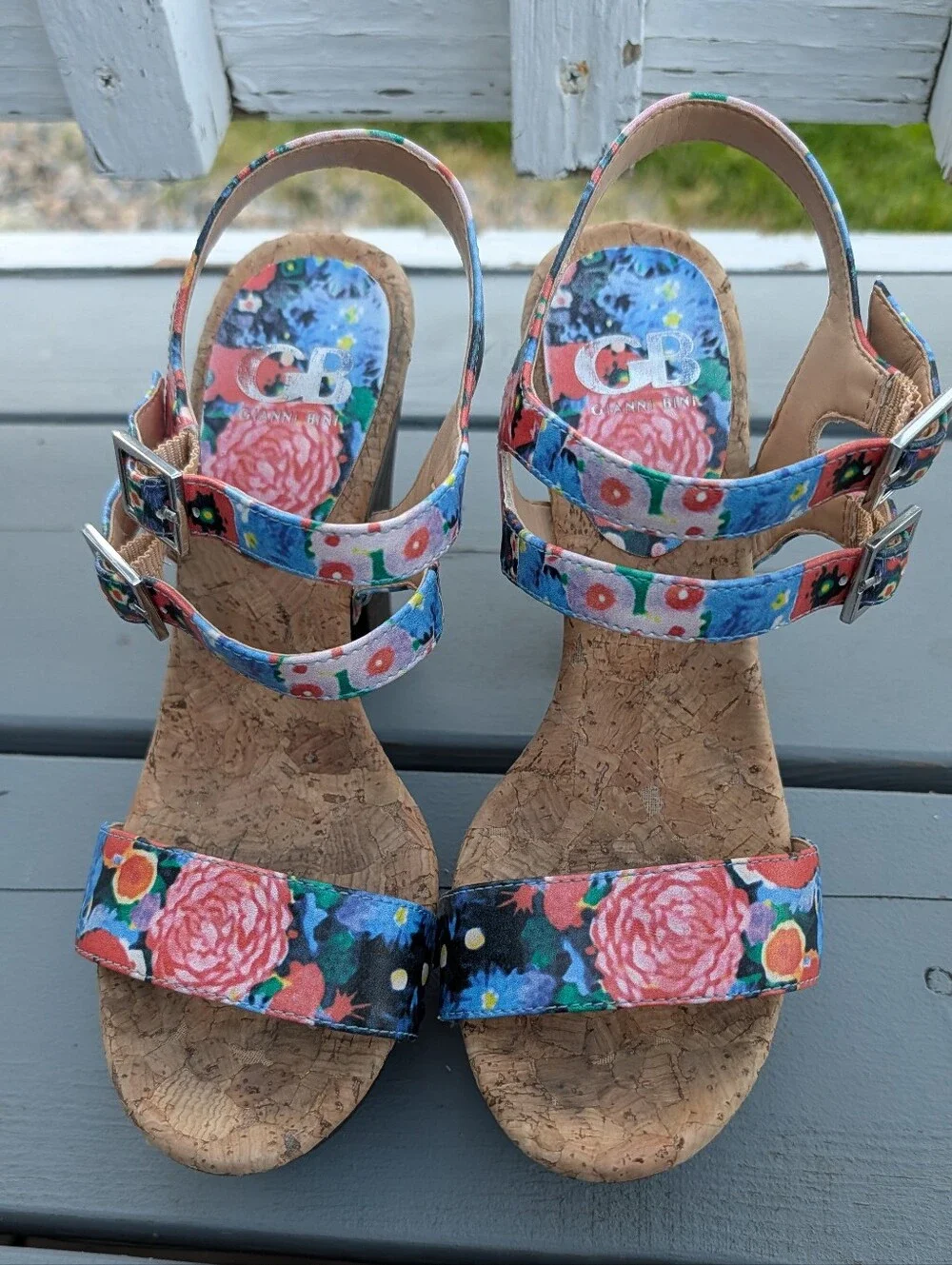 Gianni Bini Floral Platform Heels - Pink & Blue Woman's 7.5